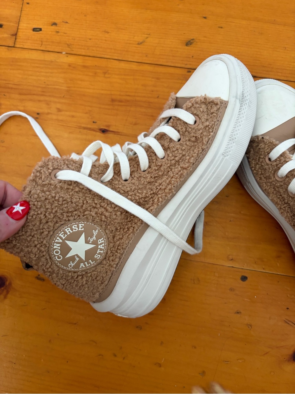 Converse womens Tan Sherpa High-Top Sneakers with White Accents